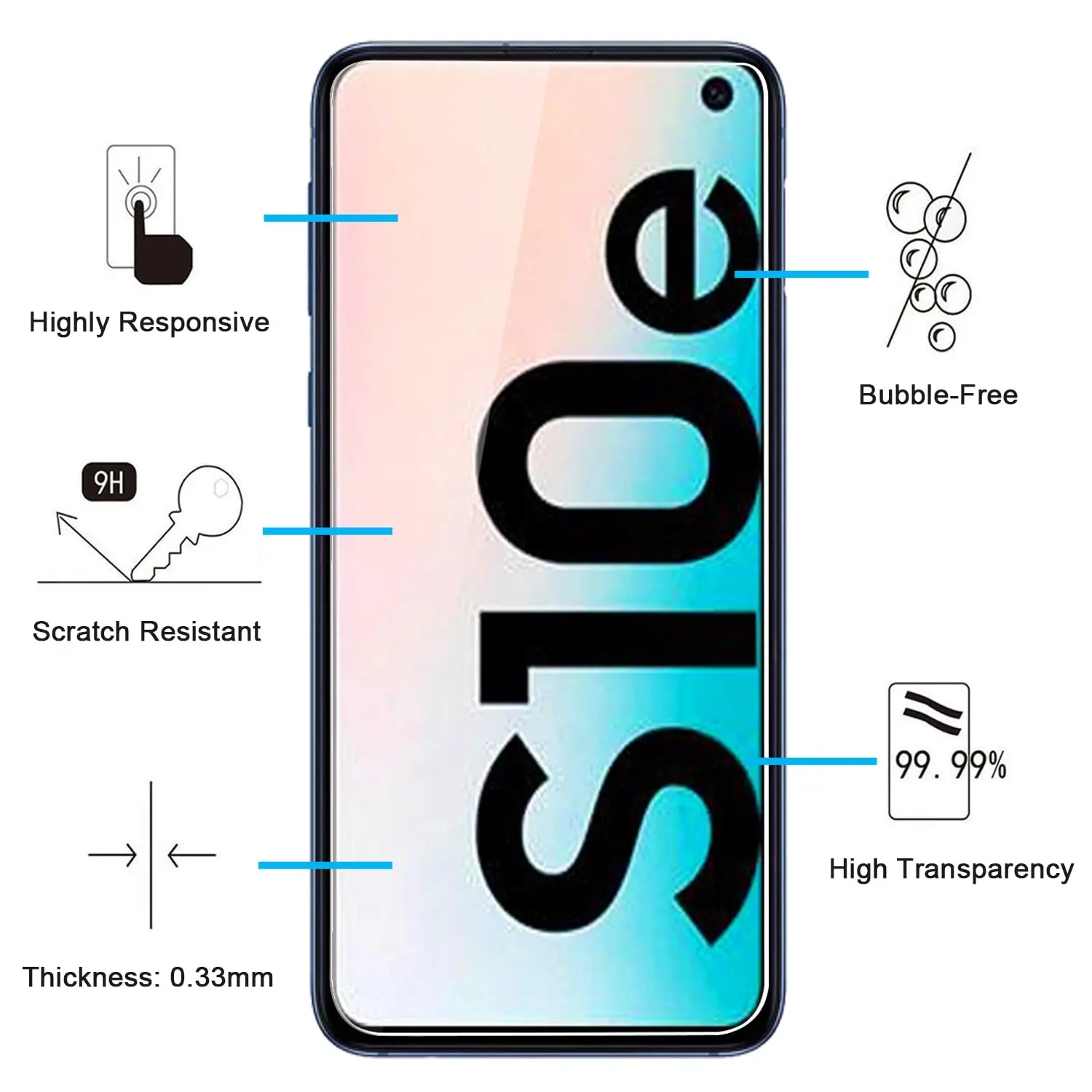 Screen Protector For Galaxy Galaxy S10e Samsung, Tempered Glass HD Crystal 9H Anti Scratch Case Friendly