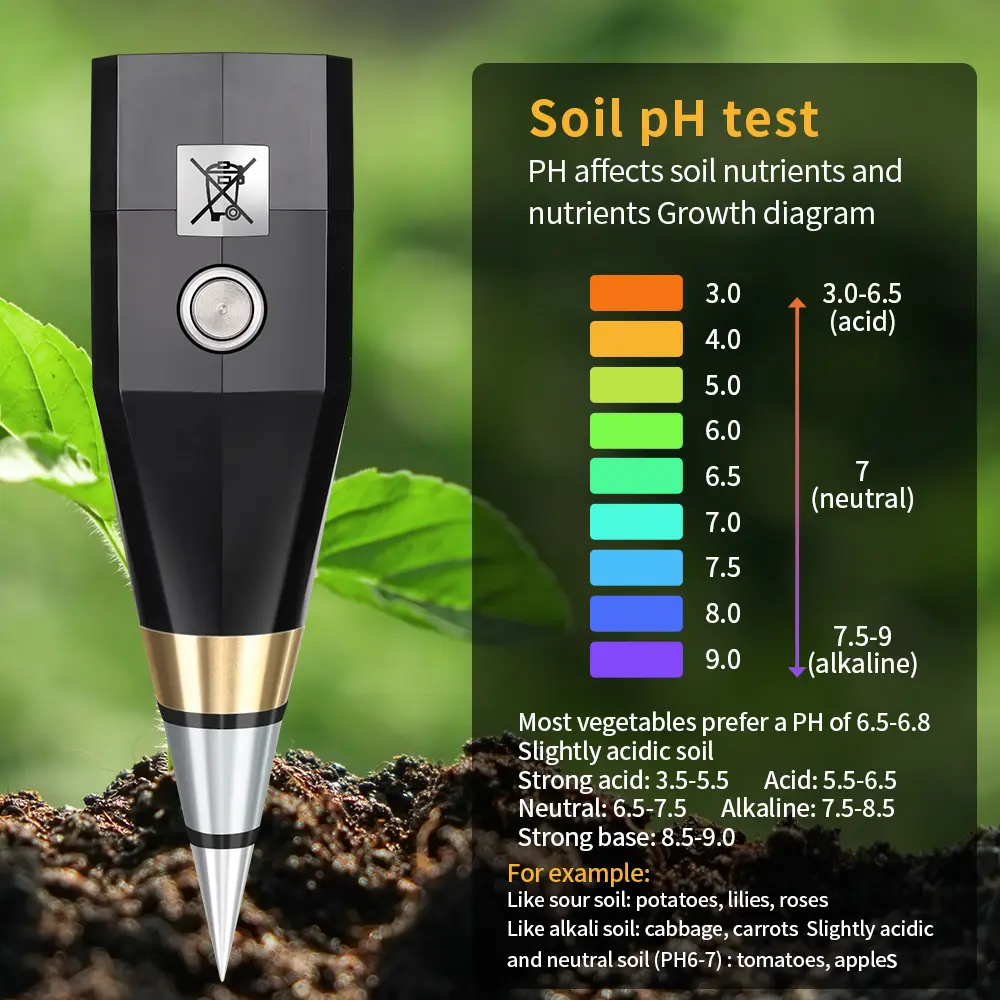 Portable Soil Meter Professional Moisture PH 2 in 1 Soil Detector Waterproof Hygrometer Acidity Detector for Garden Greenhouse