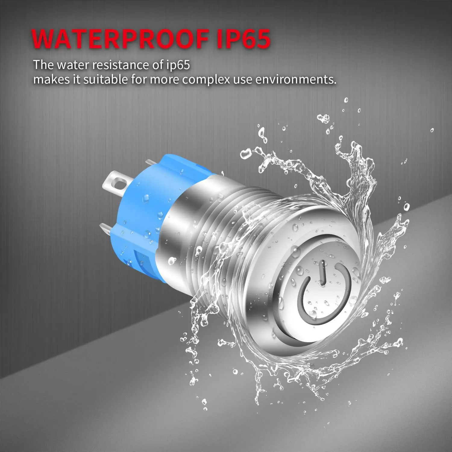 12/16mm Latching Push Button Switch Metal Stainless Shell IP65 Waterproof Power Symbol Pattern Self-Locking 1NO 1NC