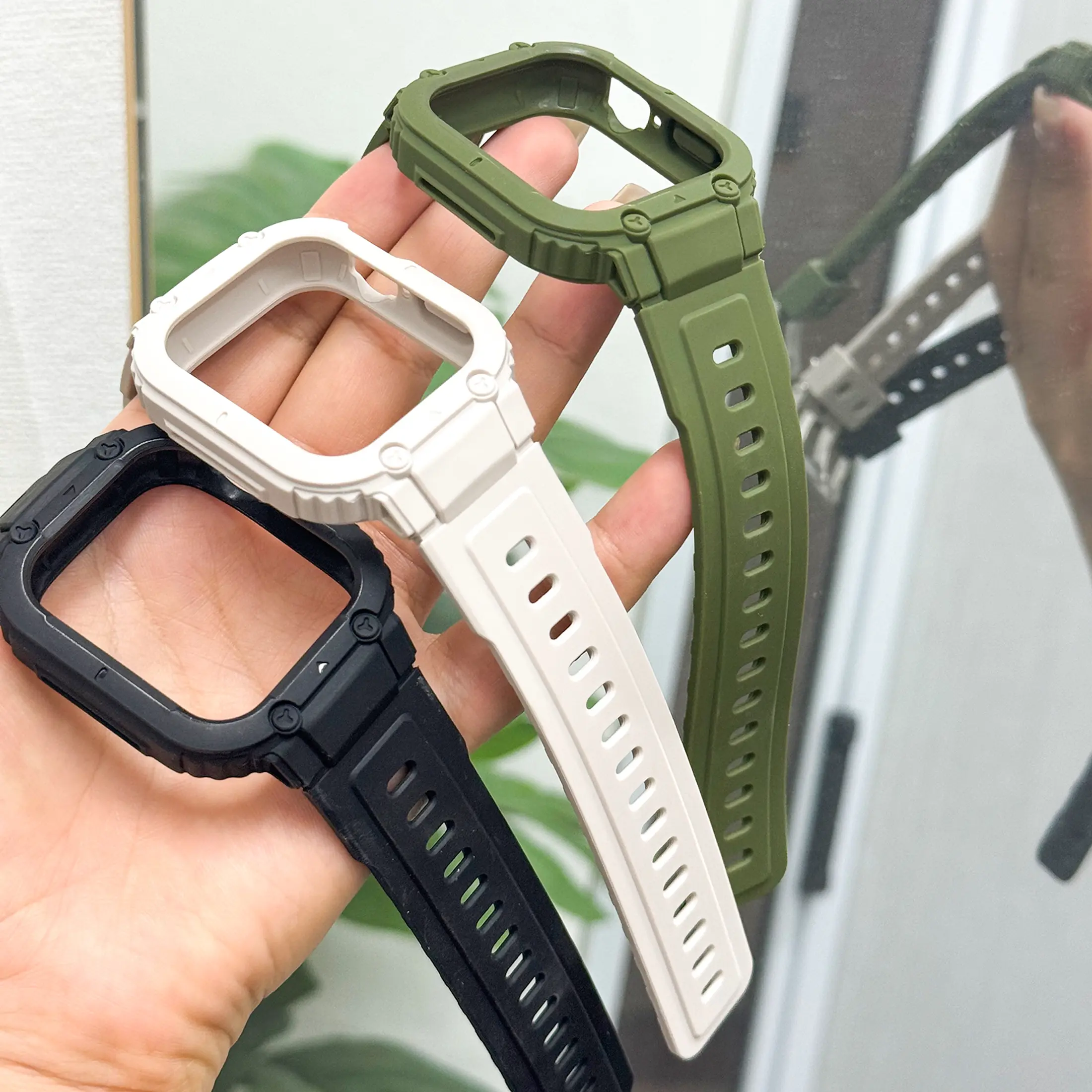 Band Case Compatible with Apple Watch Band 44mm40mm45mm41mm49mm, Sport Men Women Rugged Military Protective Cover Bumper Strap