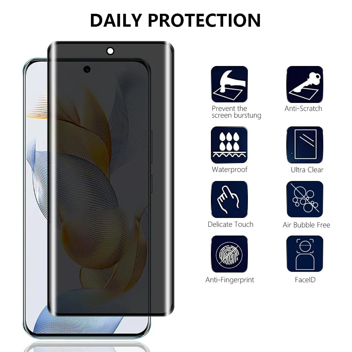 Anti Spy Screen Protector For HONOR 90, 3D Privacy Tempered Glass 9H Peep Case Friendly High Aluminum