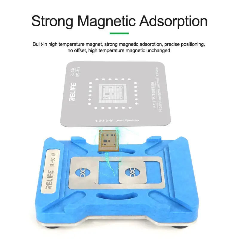 RELIFE RL-601MA Universal CPU Reballing Stencil Platform For A8-17-A18 IP6~15-16 Pro Max IC Chip Planting Tin Template Fixture