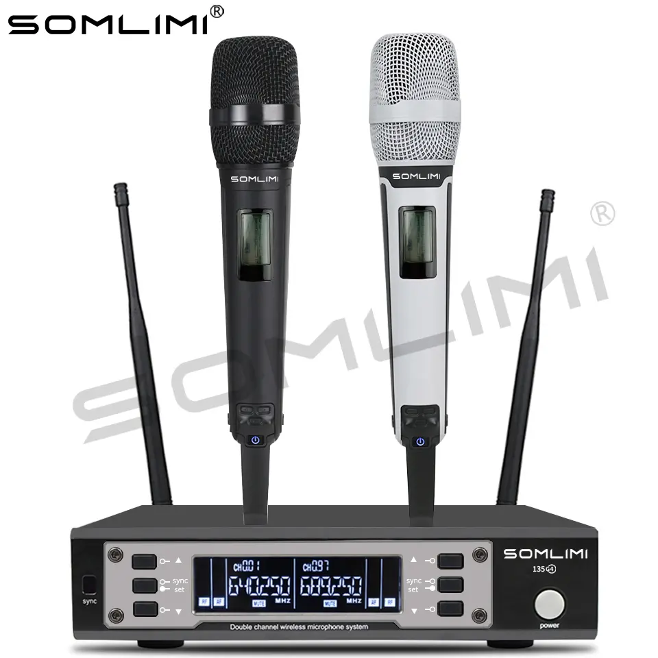 SOMLIMI EW135G4 UHF Dual Channels Profession Wireless Microphone System Stage Performance Dynamic Long Distance Metal Handheld