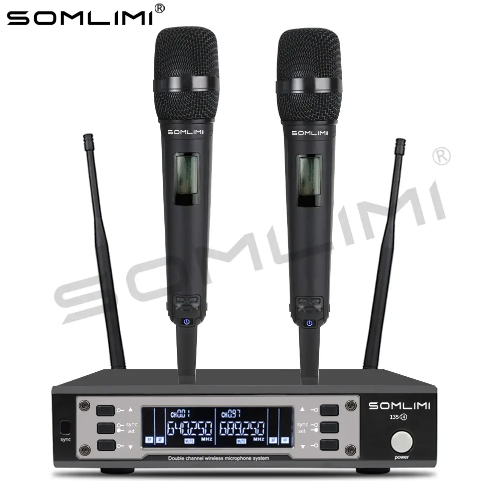 SOMLIMI EW135G4 UHF Dual Channels Profession Wireless Microphone System Stage Performance Dynamic Long Distance Metal Handheld