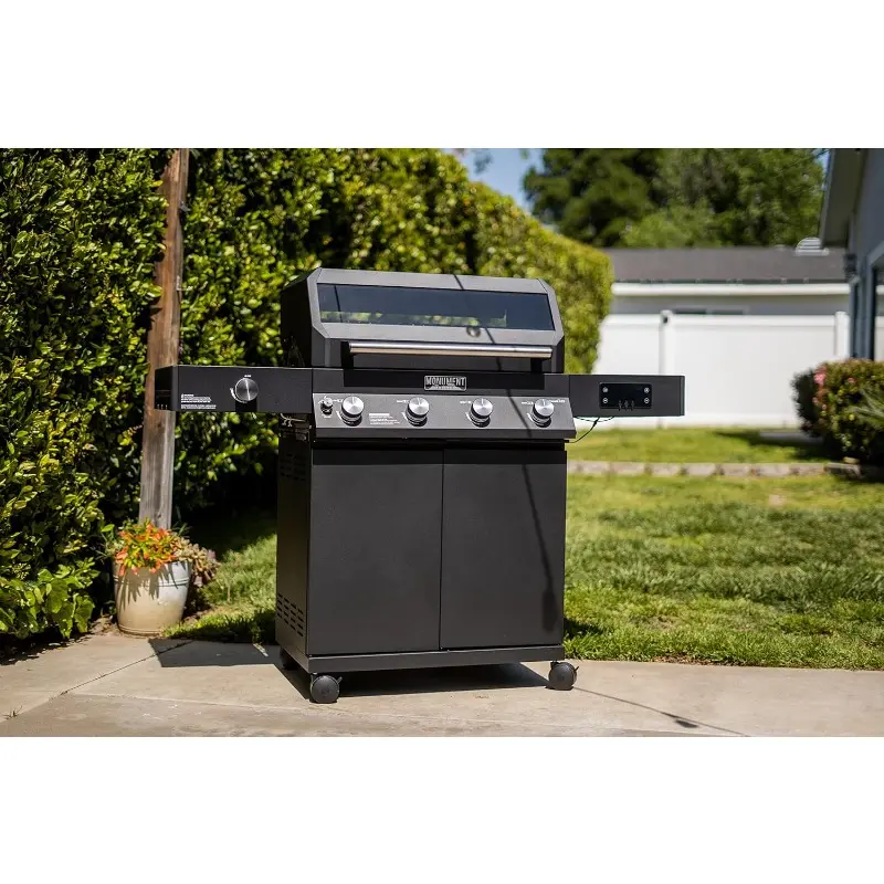 Monument Grills 4-Burner Liquid Propane Gas Smart bbq Grill Denali 425 with Smart technology, Side Burner and LED Controls