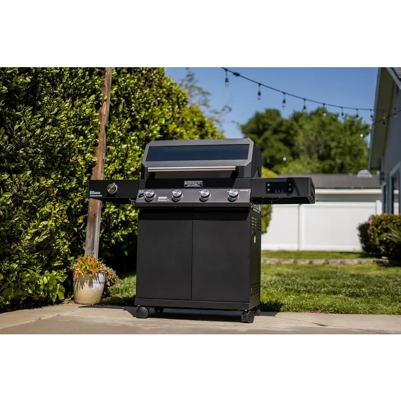 Monument Grills 4-Burner Liquid Propane Gas Smart bbq Grill Denali 425 with Smart technology, Side Burner and LED Controls