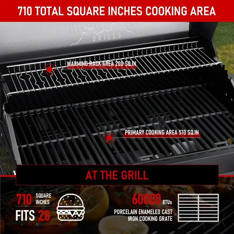 Monument Grills 4-Burner Liquid Propane Gas Smart bbq Grill Denali 425 with Smart technology, Side Burner and LED Controls