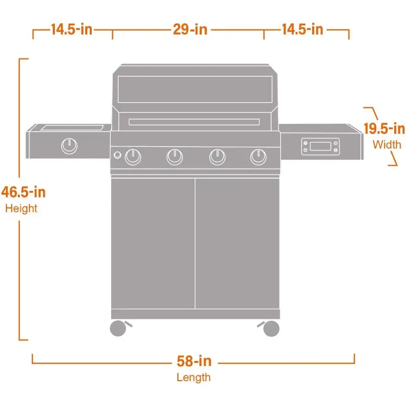 Monument Grills 4-Burner Liquid Propane Gas Smart bbq Grill Denali 425 with Smart technology, Side Burner and LED Controls