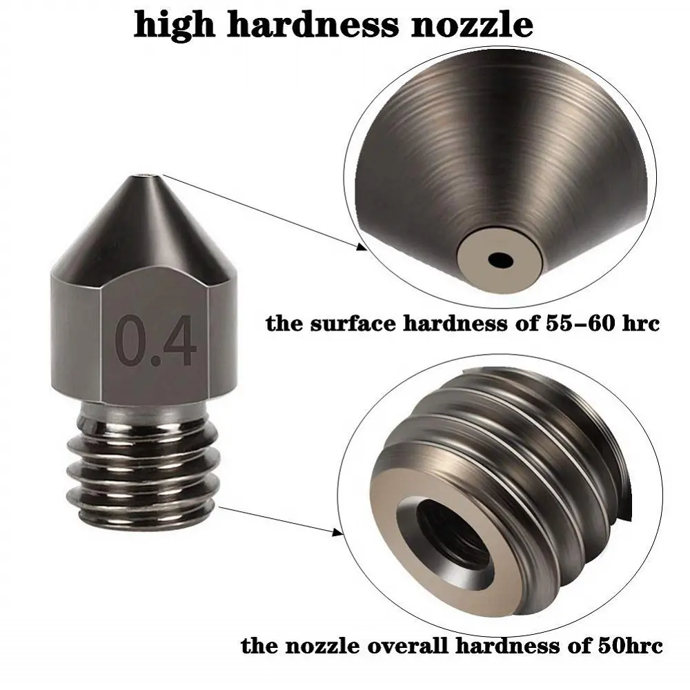 5 Pcs MK8 Nozzle Hardened Steel M6 Corrosion-Resistant Extruder 0.4/0.6/0.8mm 3D Printer Nozzle For CR10 Ender 3 Sapphire Pro