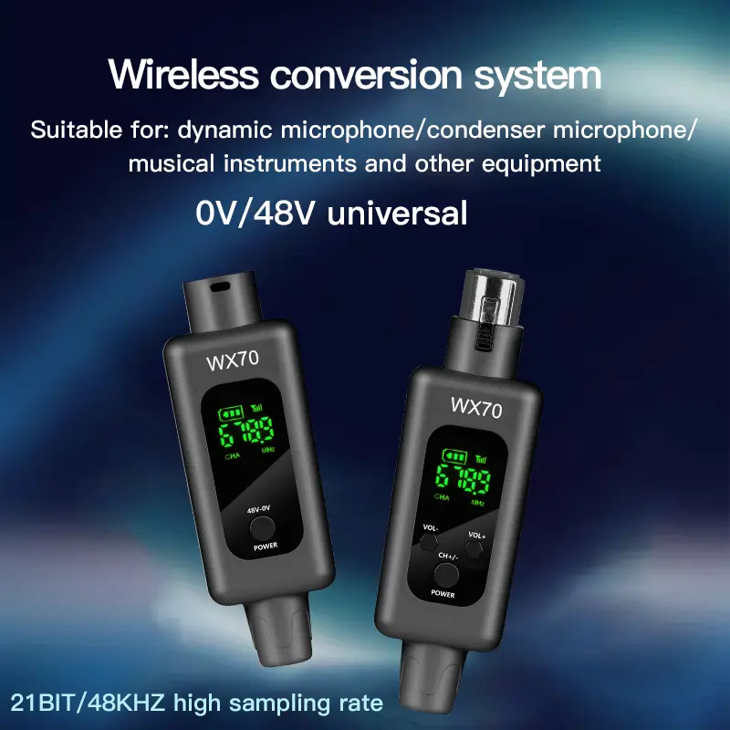 Professional UHF Wireless Microphone Converter Wireless System XLR Transmitter and Receiver Support 0V 48V Mics