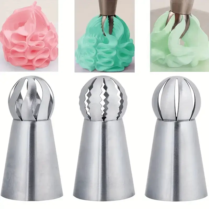 4pcs Stainless Steel Russian Piping Ball Tips Frosting Icing Piping Nozzles Set Cake Decorating Tips Kit for DIY Baking Supplies