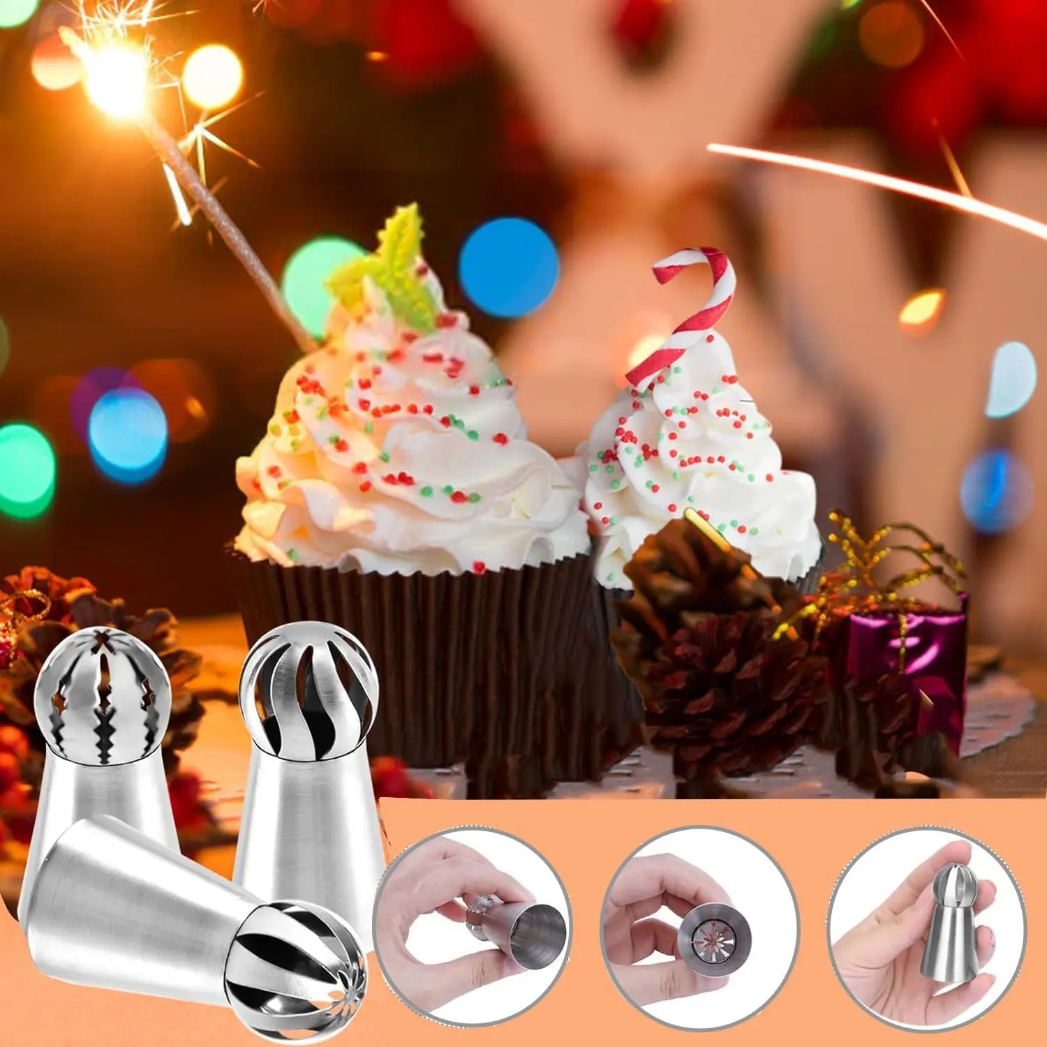 4pcs Stainless Steel Russian Piping Ball Tips Frosting Icing Piping Nozzles Set Cake Decorating Tips Kit for DIY Baking Supplies