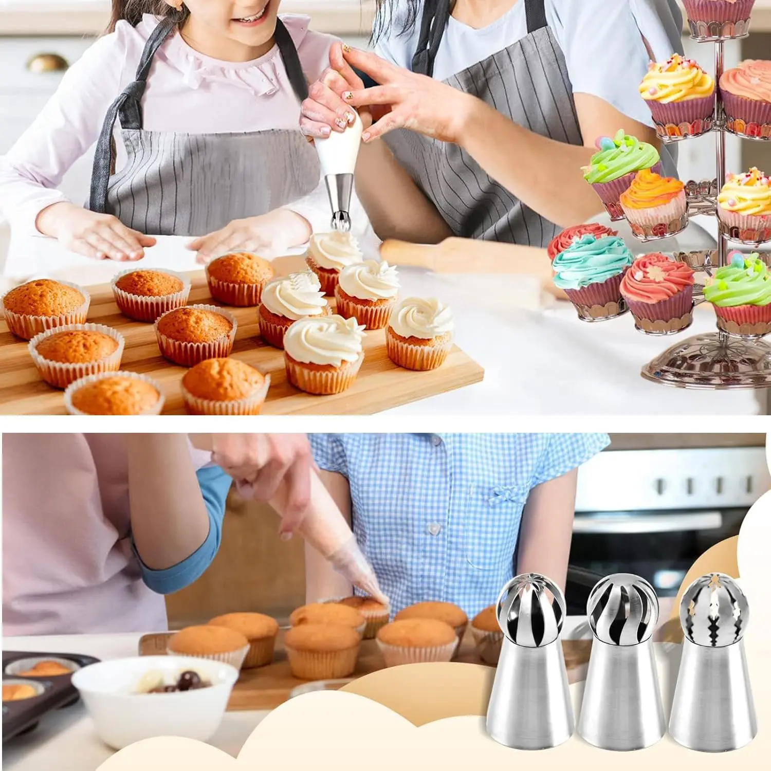 4pcs Stainless Steel Russian Piping Ball Tips Frosting Icing Piping Nozzles Set Cake Decorating Tips Kit for DIY Baking Supplies