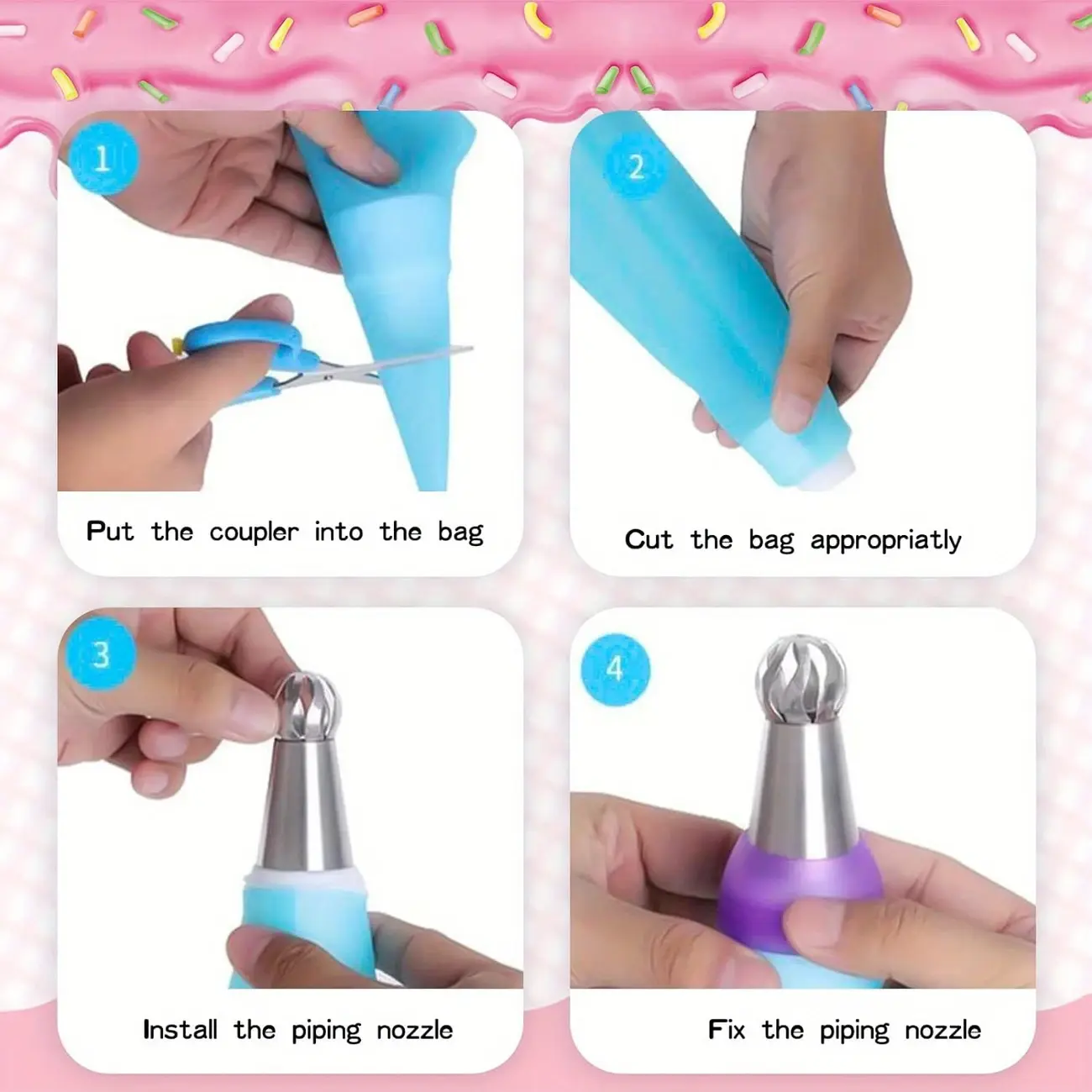 4pcs Stainless Steel Russian Piping Ball Tips Frosting Icing Piping Nozzles Set Cake Decorating Tips Kit for DIY Baking Supplies