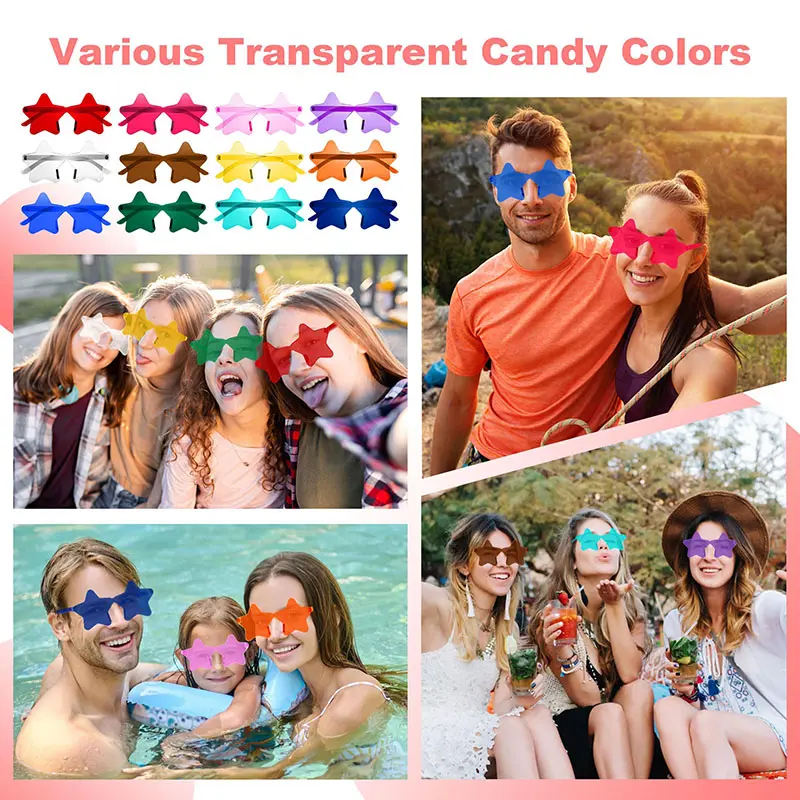 12-48Pcs Star Party Sunglasses Wedding Favors for Guests Star Shaped Rimless Sunglasses Tinted Eyewear Bachelorette Sunglasses