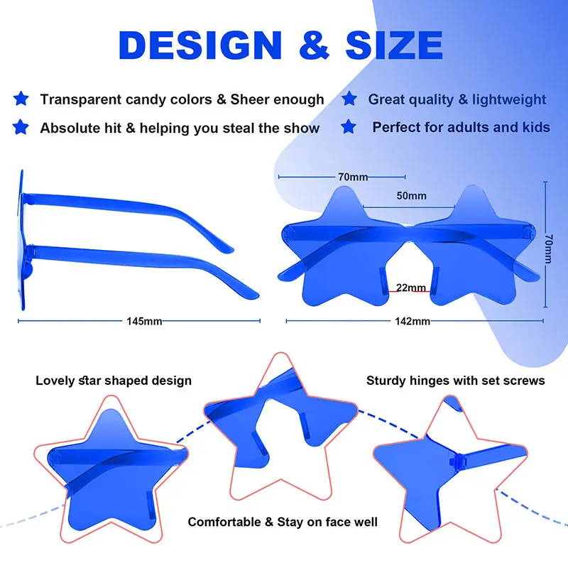 12-48Pcs Star Party Sunglasses Wedding Favors for Guests Star Shaped Rimless Sunglasses Tinted Eyewear Bachelorette Sunglasses