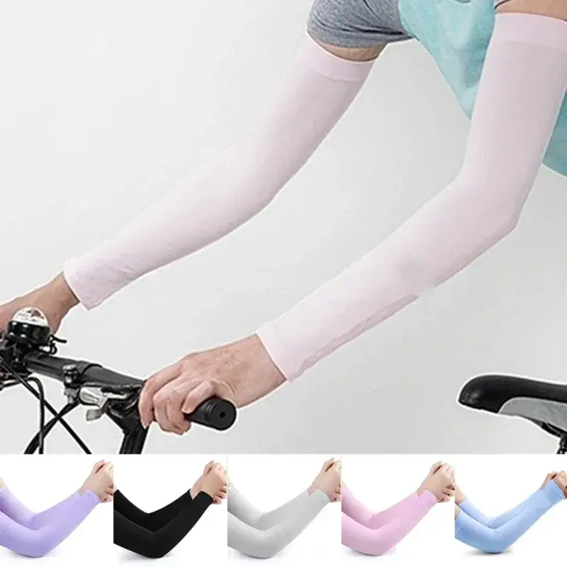 Ice Silk Sleeve Sunscreen Cuff Arm Sleeves Uv Sun Sunburn Protect Anti-Slip Summer UPF50 Gloves Outdoor Support Running Fishin