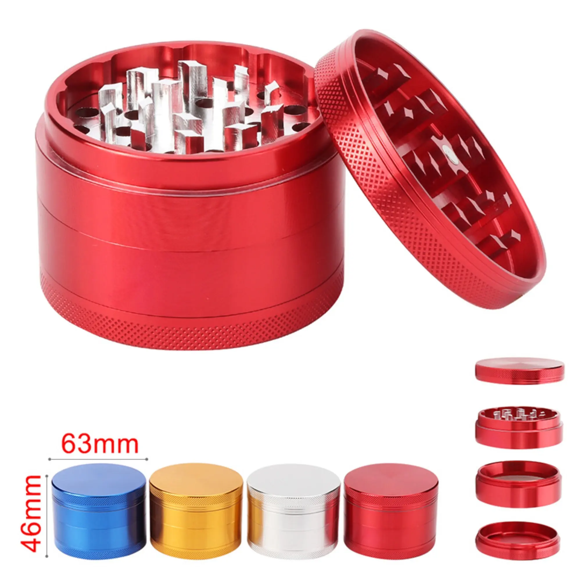 Four layer flat plate 63MM aluminum alloy smoke grinder