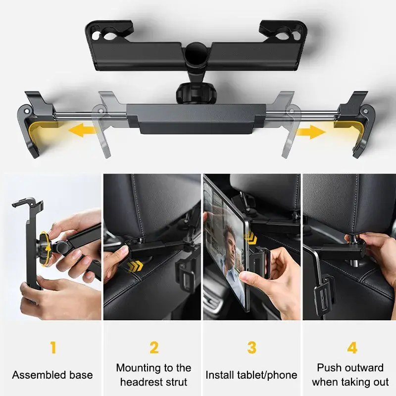 Telescopic Car Phone Holder for Rear Row Tablet Holder Anti Shake Tablet Mount Universal Auto Phone Stand for 4-12.9 Inch iPad
