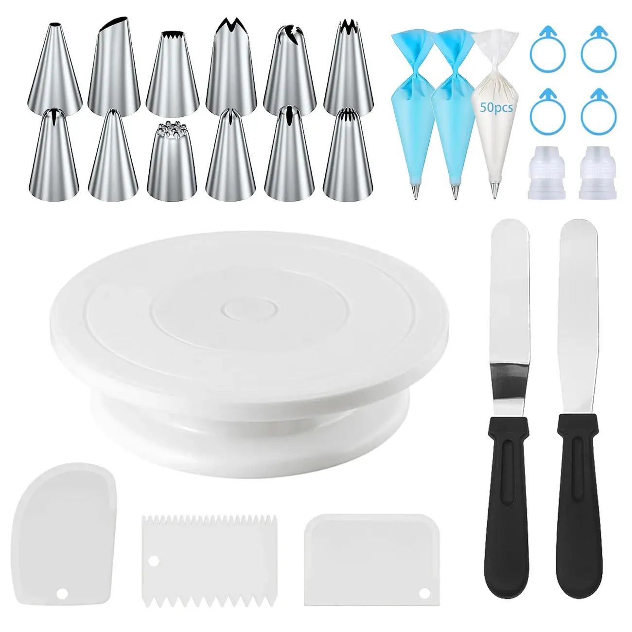 76-Piece Cake Decorating Tool Kit -Non-Slip Turntable For Beginners And Professionals DIY Cream Cookies Cake Making Baking Tools