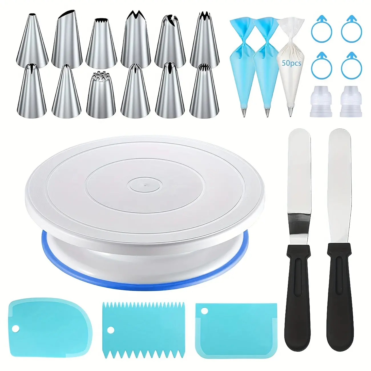 76-Piece Cake Decorating Tool Kit -Non-Slip Turntable For Beginners And Professionals DIY Cream Cookies Cake Making Baking Tools