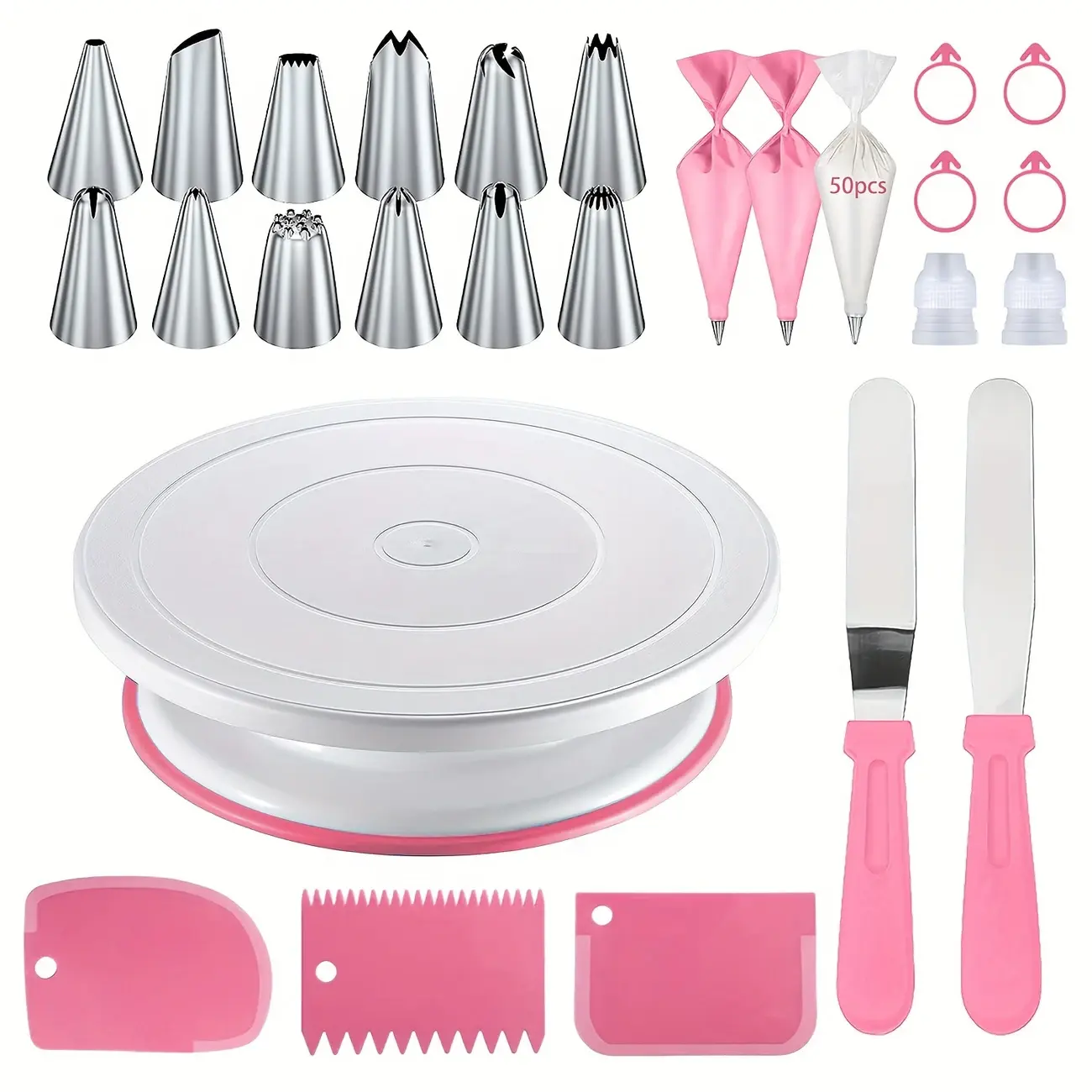 76-Piece Cake Decorating Tool Kit -Non-Slip Turntable For Beginners And Professionals DIY Cream Cookies Cake Making Baking Tools