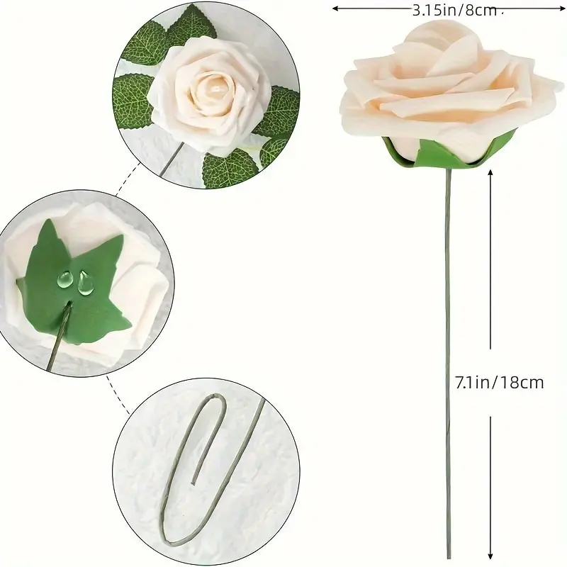 Artificial Flowers 25pcs Real Looking Dusty Blue Foam Fake Roses with Stems for DIY Wedding Bouquets Bridal Shower Floral Center