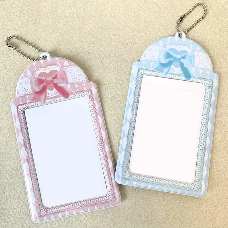 1pc Cute PVC Lace Bow Card Holder Protector Mini Photo Album Bowknot Idol Decorative Student Stationery Credit ID Card Holder