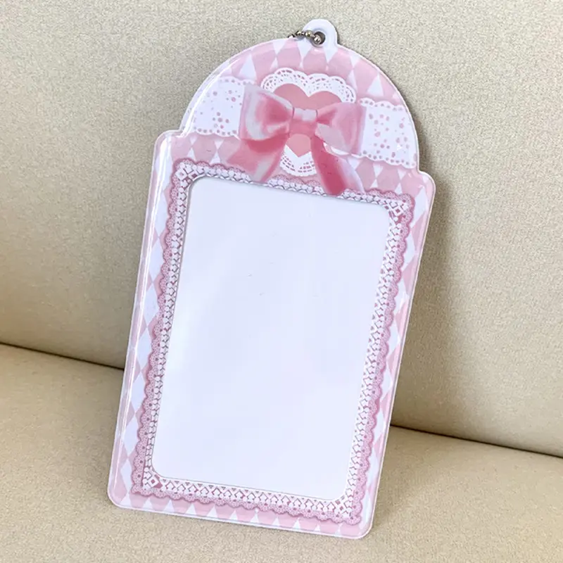 1pc Cute PVC Lace Bow Card Holder Protector Mini Photo Album Bowknot Idol Decorative Student Stationery Credit ID Card Holder