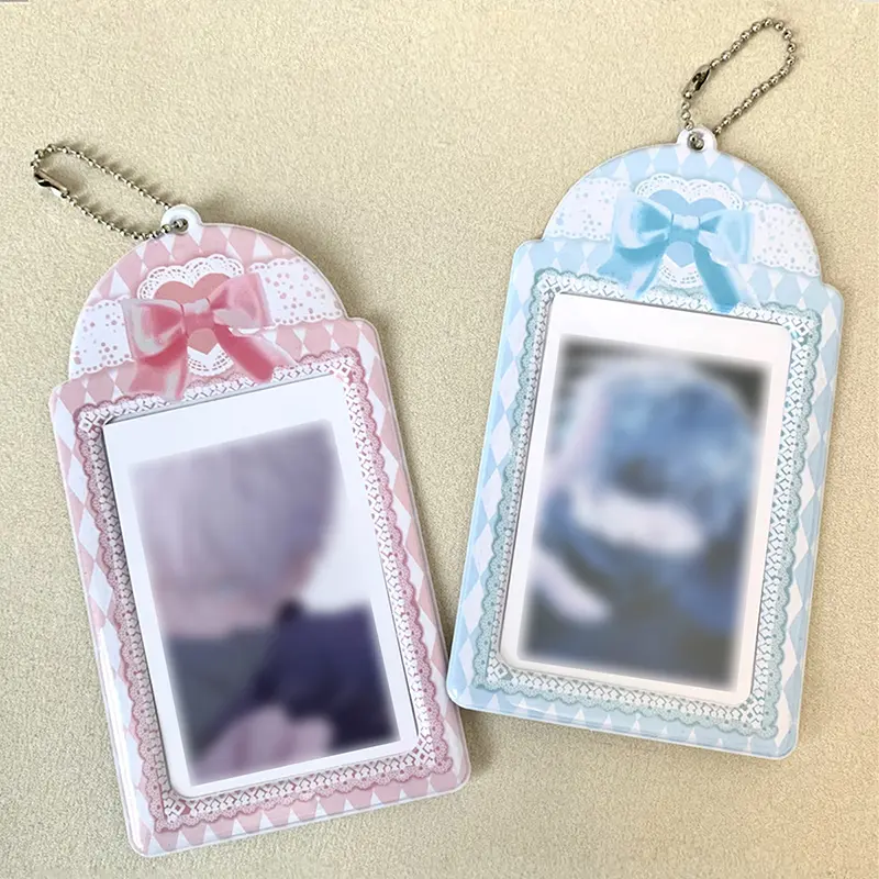 1pc Cute PVC Lace Bow Card Holder Protector Mini Photo Album Bowknot Idol Decorative Student Stationery Credit ID Card Holder