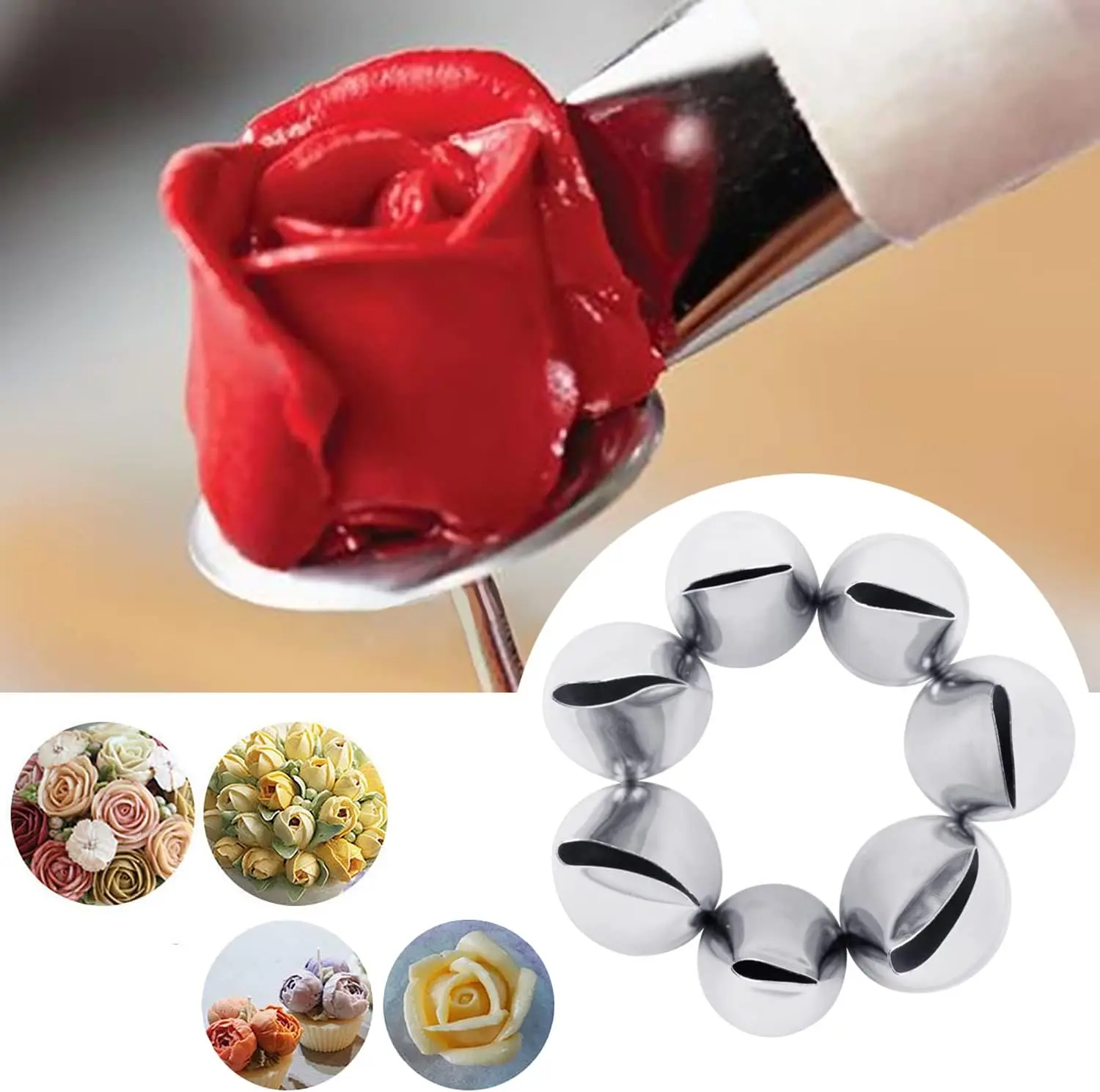 7pcs Cake Decorating Tips Set Cream Sugar Pipe Fondant Rose Nozzle Pastry Tools Fondant Decorating Tools Supplies DIY Baking Kit