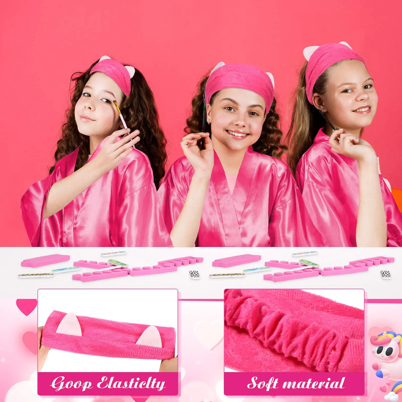 5/10 Set Spa Party Robe Kimono Girl Bathrobe Satin Silk Birthday Slumbers Disposable Child Party Favors with Headband/Blindfold
