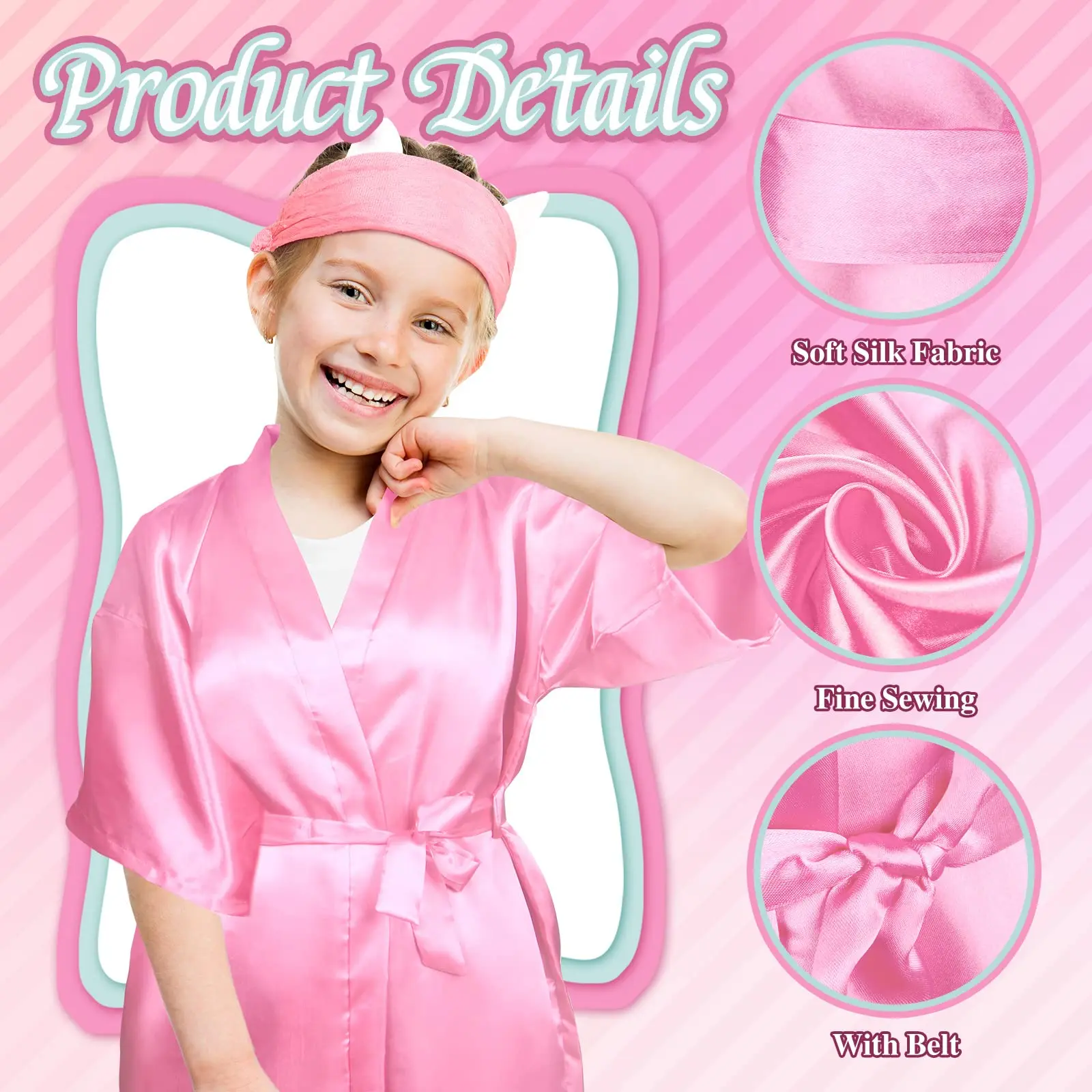 5/10 Set Spa Party Robe Kimono Girl Bathrobe Satin Silk Birthday Slumbers Disposable Child Party Favors with Headband/Blindfold