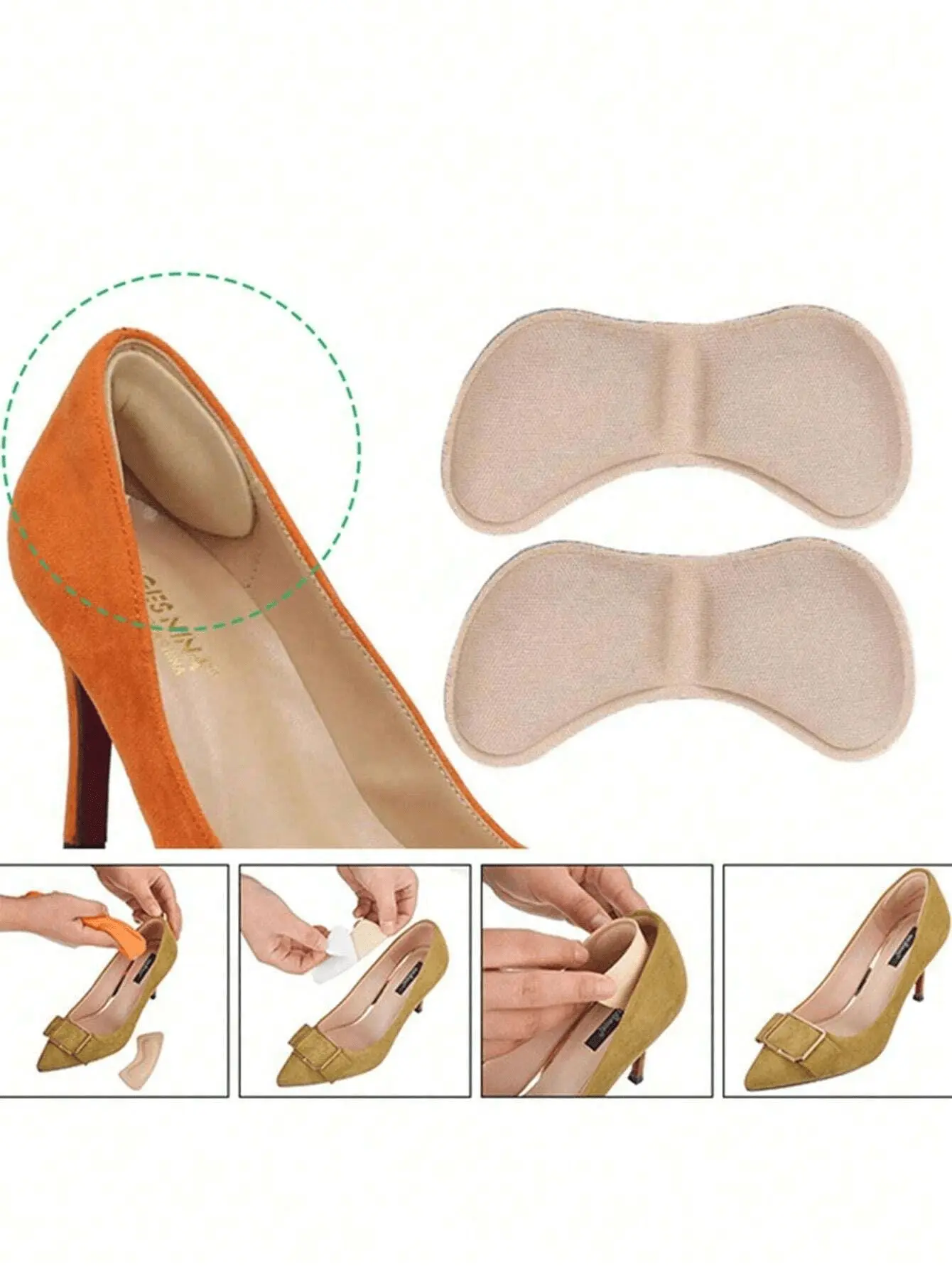 4 Pairs Heel Insoles Pads Patch Pain Relief Anti-wear Cushion Feet Care Heel Protector Adhesive Back Sticker Shoes Insert Insole