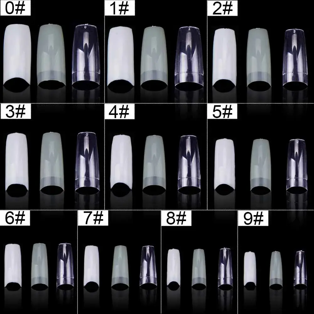 500pcs/Box Artificial Nail Tips Full Cover Nails Colored Nail Tips Acrylic Transparent Nail Capsules French Manicure False Nails