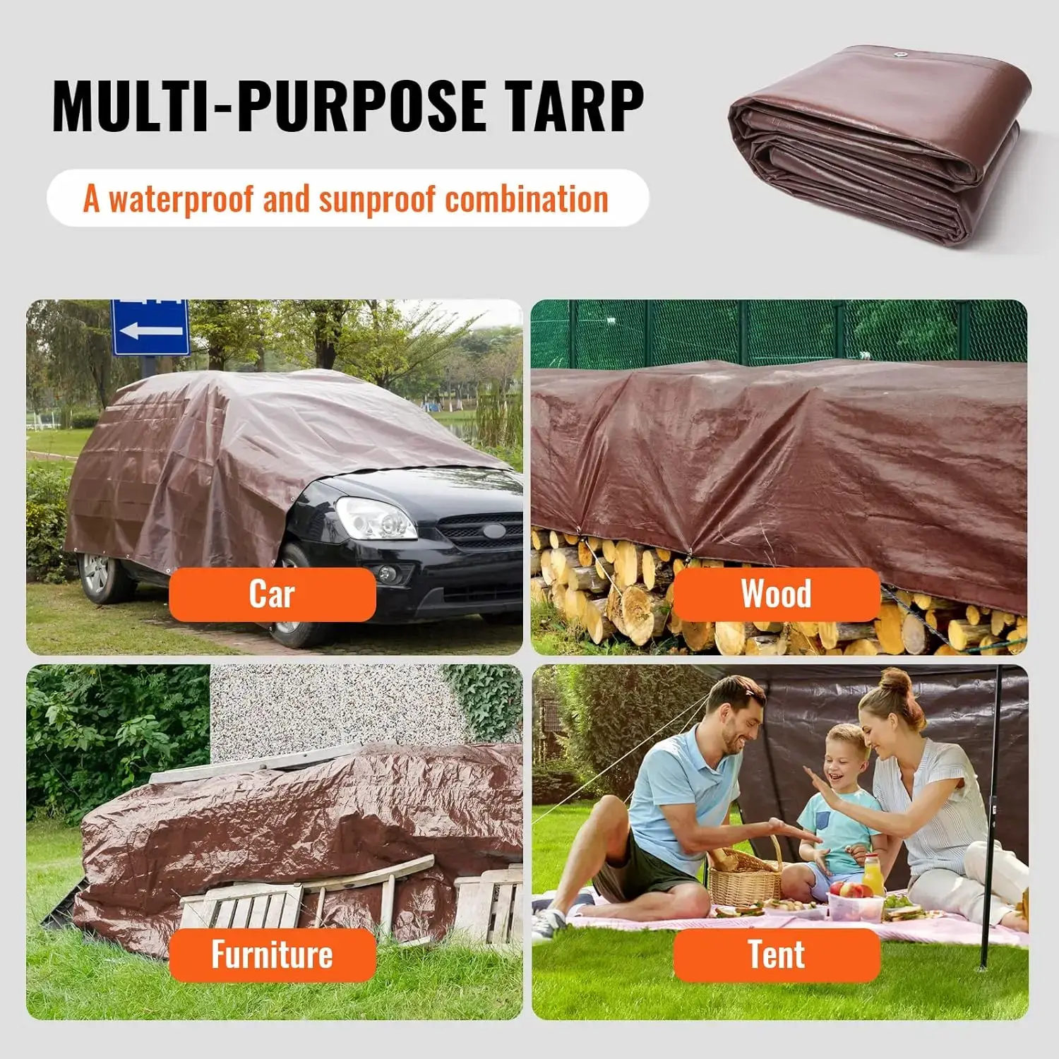 Tarp Heavy Duty Waterproof 10x12 ft, 16 Mil Extra Thick Plastic Poly Tarp Cover