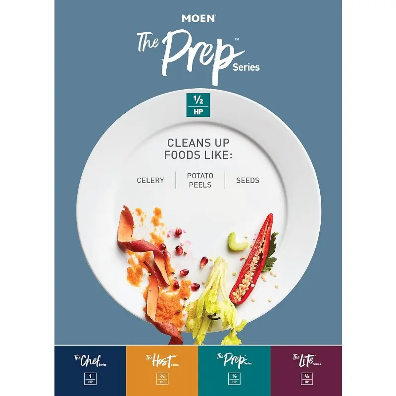 Moen Prep Series PRO 1/2 HP Continuous Feed Compact Garbage Disposal, Power Cord Included, GXP50C