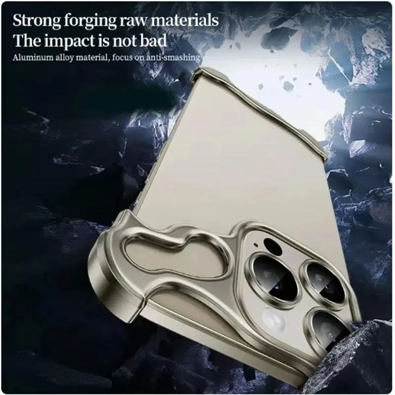 Luxury Alien Titanium Alloy Bumper Phone Case For iPhone 15 13 12 14 Pro Max 15Plus Metal Lens Film Protection Corner Pads Cover