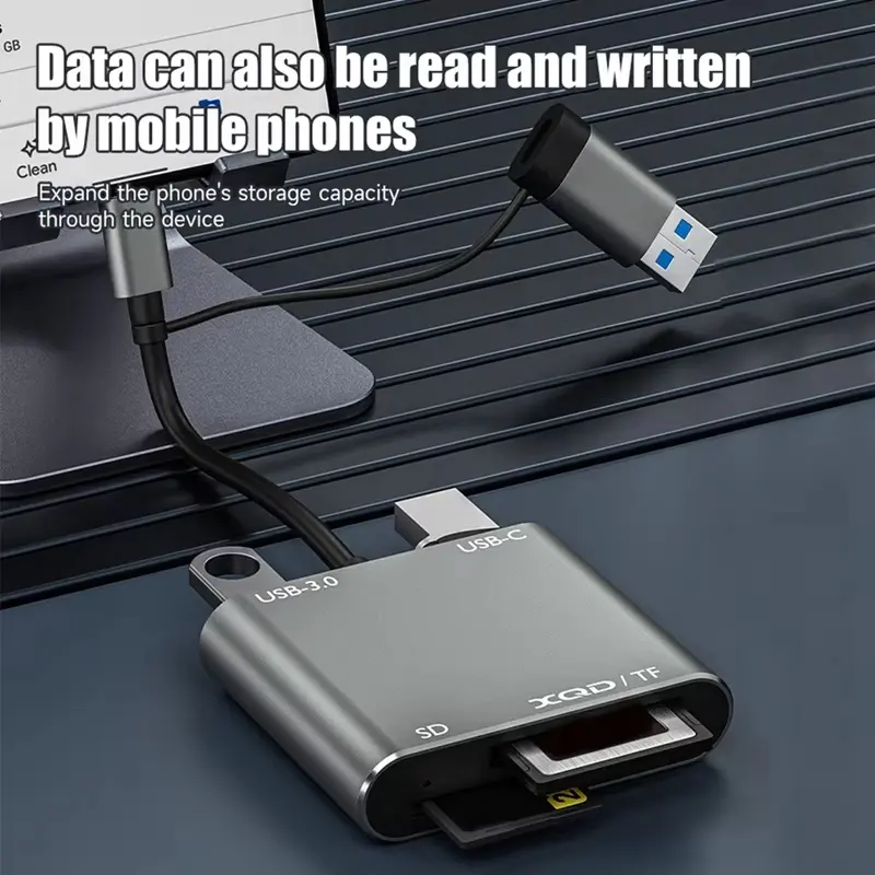 5 in1 USB 3.0 Memory Card Reader USB-C To TF/SD/XQD Card High Speed Reader Adapter Hub For Iphone 15 Pro/Max Pro/Air 2023-A77P