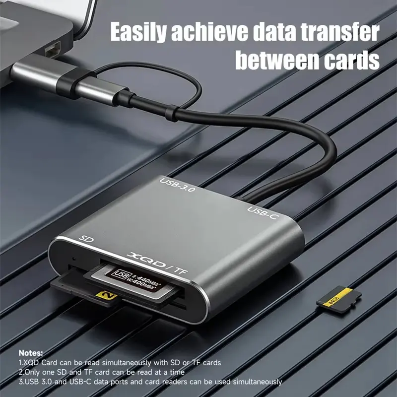 5 in1 USB 3.0 Memory Card Reader USB-C To TF/SD/XQD Card High Speed Reader Adapter Hub For Iphone 15 Pro/Max Pro/Air 2023-A77P