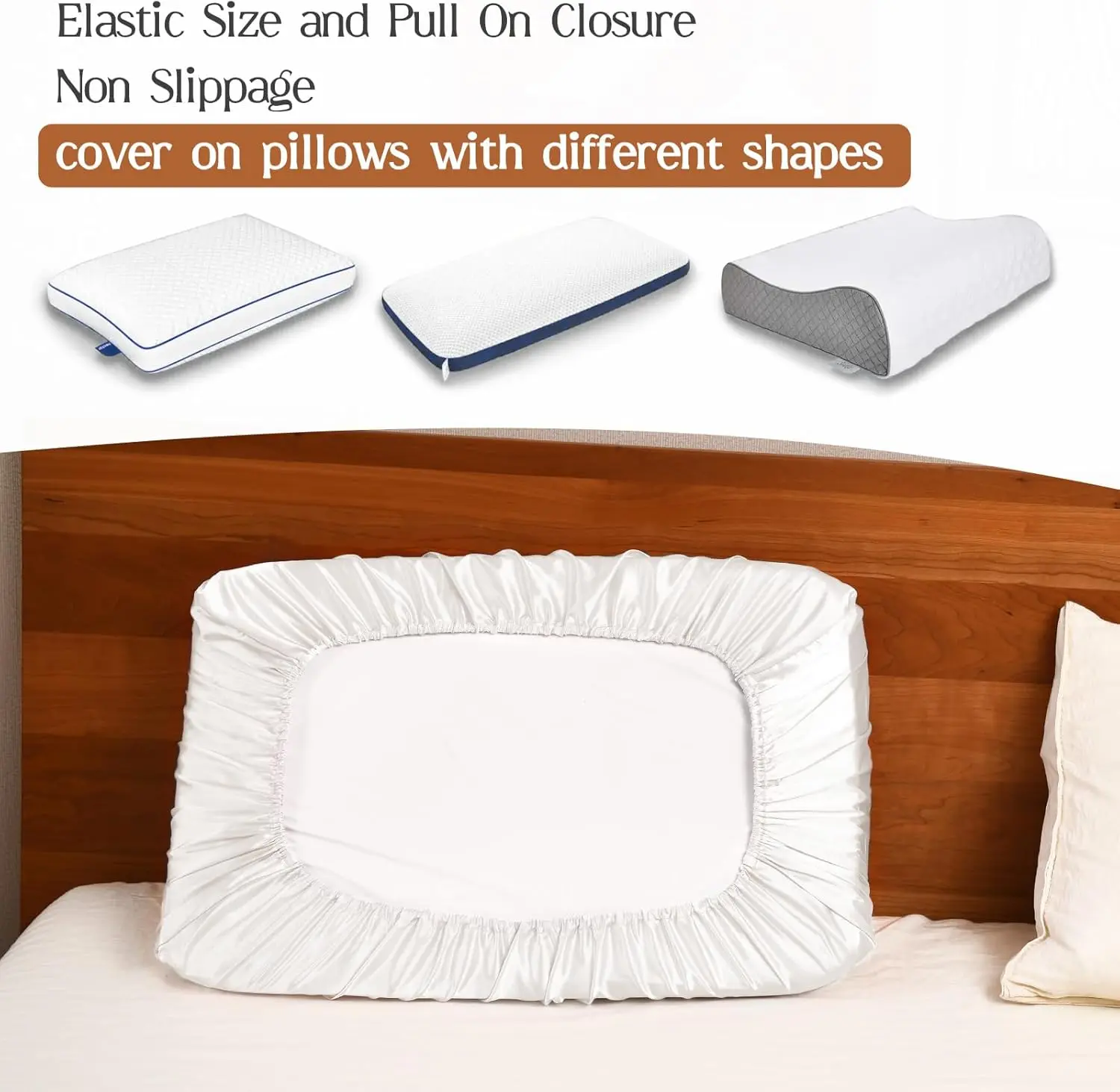 Satin Pillowcases for Hair Protection - 1Pc Pillow Cases, Elastic Band Standard Satin Pillowcases Luxury Silky Pillow Cases