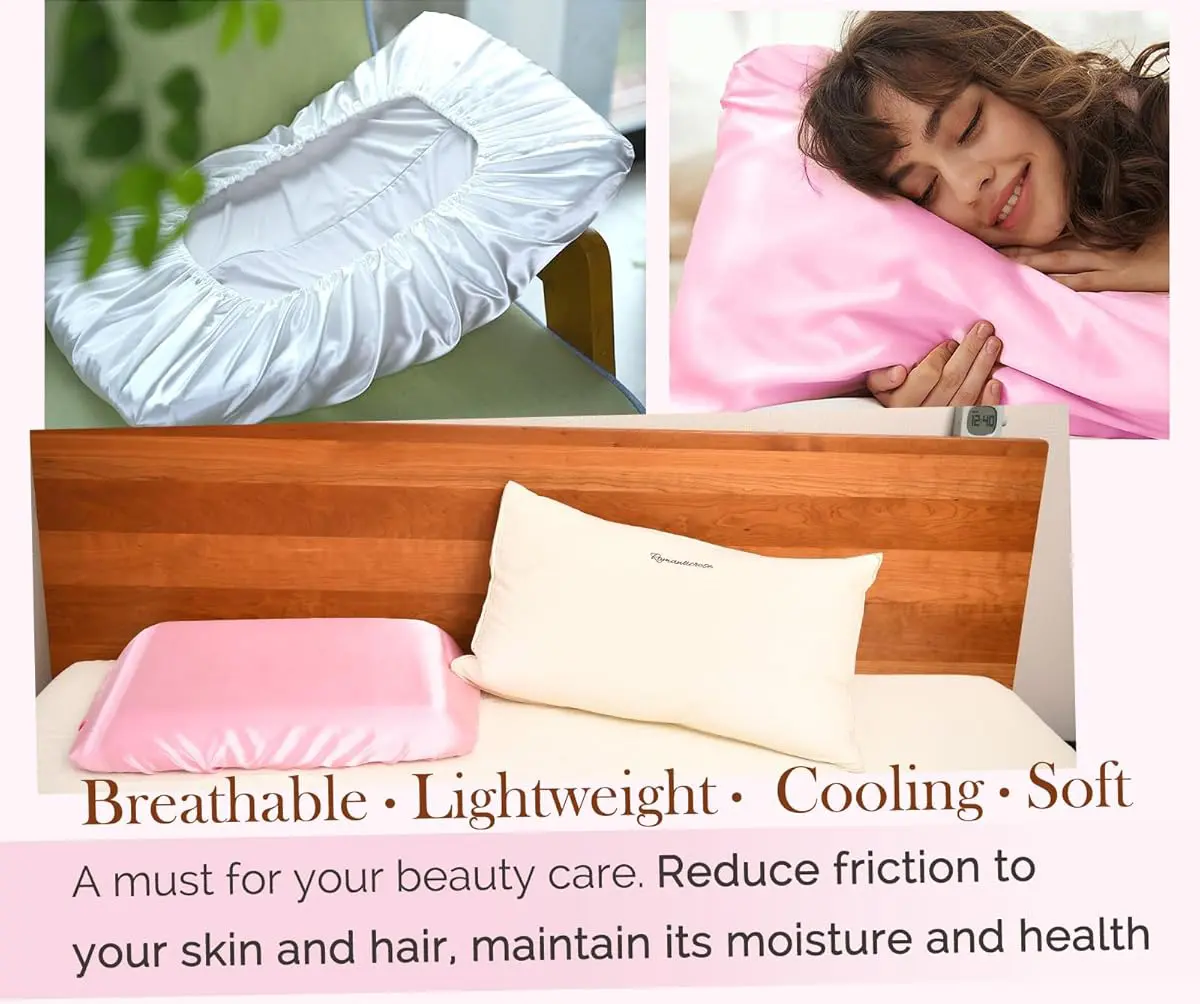 Satin Pillowcases for Hair Protection - 1Pc Pillow Cases, Elastic Band Standard Satin Pillowcases Luxury Silky Pillow Cases
