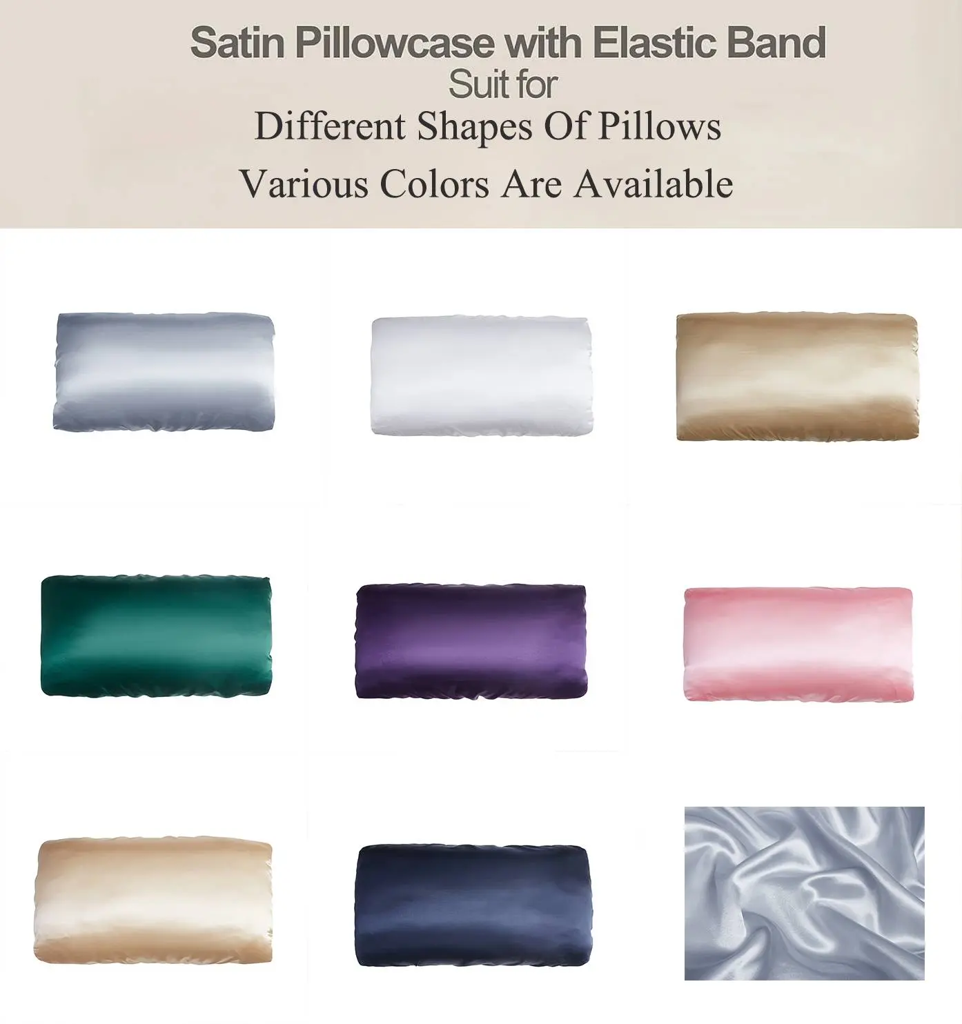 Satin Pillowcases for Hair Protection - 1Pc Pillow Cases, Elastic Band Standard Satin Pillowcases Luxury Silky Pillow Cases