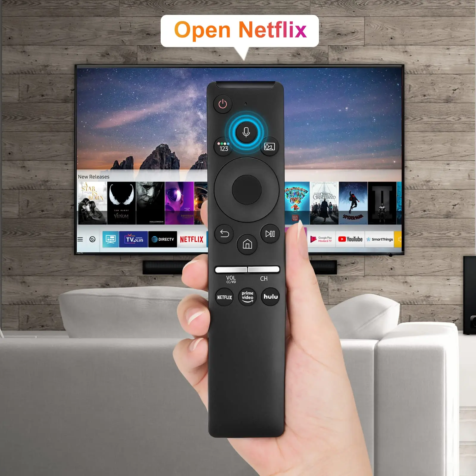 Replacement Voice Remote for All Samsung Smart Curved Frame QLED LED LCD 8K 4K TVs with Voice Function, Standing Silicone Cover