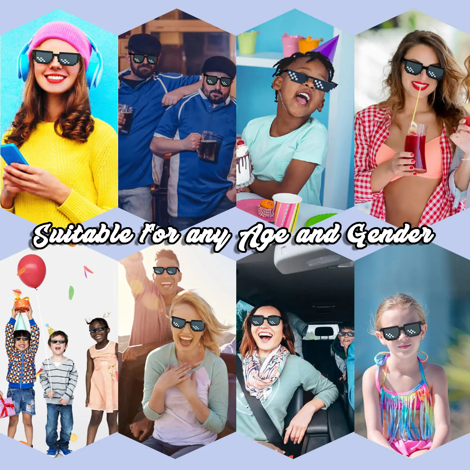 12-80Pcs Mosaic Sunglasses Thug Life Party Sunglasses Multicolor Pixel Glasses Bachelor Party Decor Fun Glasses for Party Favors