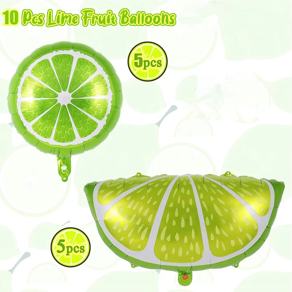 10Pcs Fruit Lime Balloon Large Round Green Lemon Foil Ballon for Summer Thanksgiving Harvest Fall Autumn Fruit Theme Party Decor