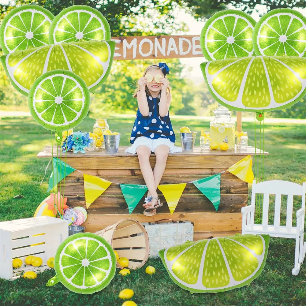 10Pcs Fruit Lime Balloon Large Round Green Lemon Foil Ballon for Summer Thanksgiving Harvest Fall Autumn Fruit Theme Party Decor