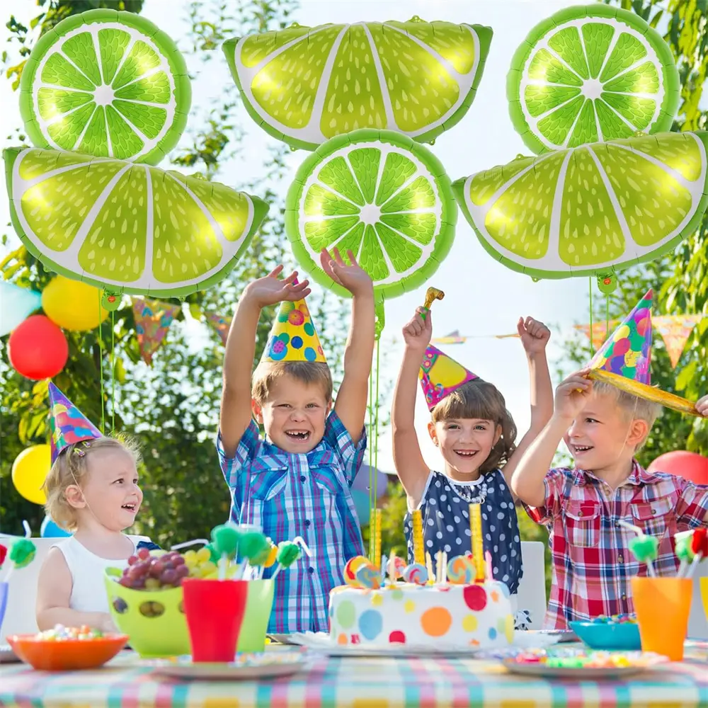 10Pcs Fruit Lime Balloon Large Round Green Lemon Foil Ballon for Summer Thanksgiving Harvest Fall Autumn Fruit Theme Party Decor