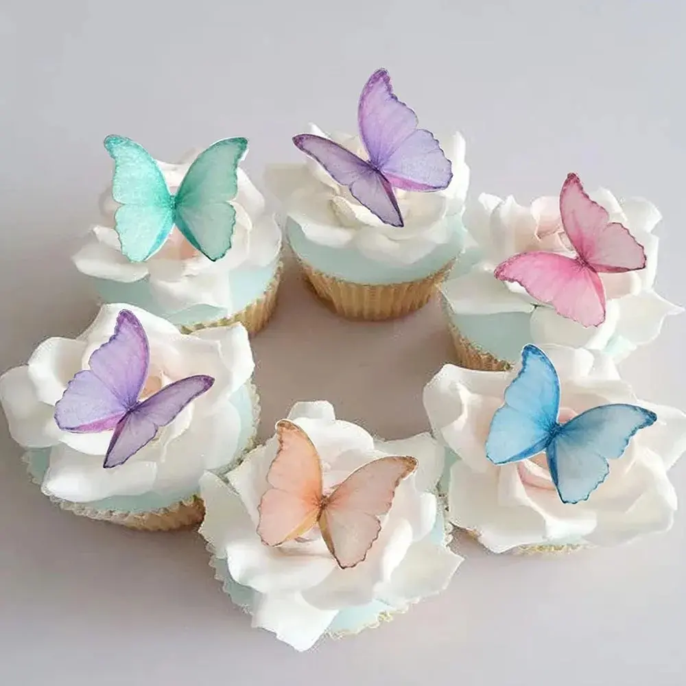 48Pcs Wafer Paper Butterflies for Cake Decor 3D Butterfly Cupcake Toppers Wedding Birthday Baby Shower Party Decoration Supplies