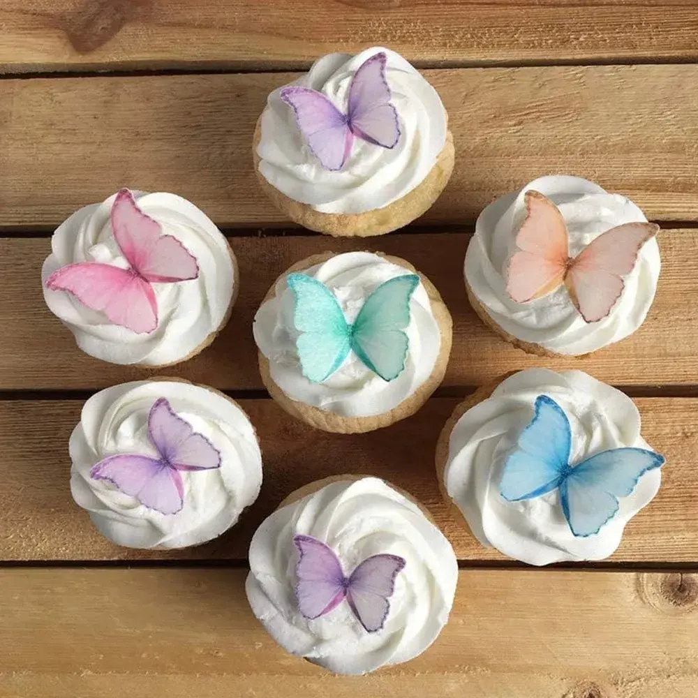 48Pcs Wafer Paper Butterflies for Cake Decor 3D Butterfly Cupcake Toppers Wedding Birthday Baby Shower Party Decoration Supplies